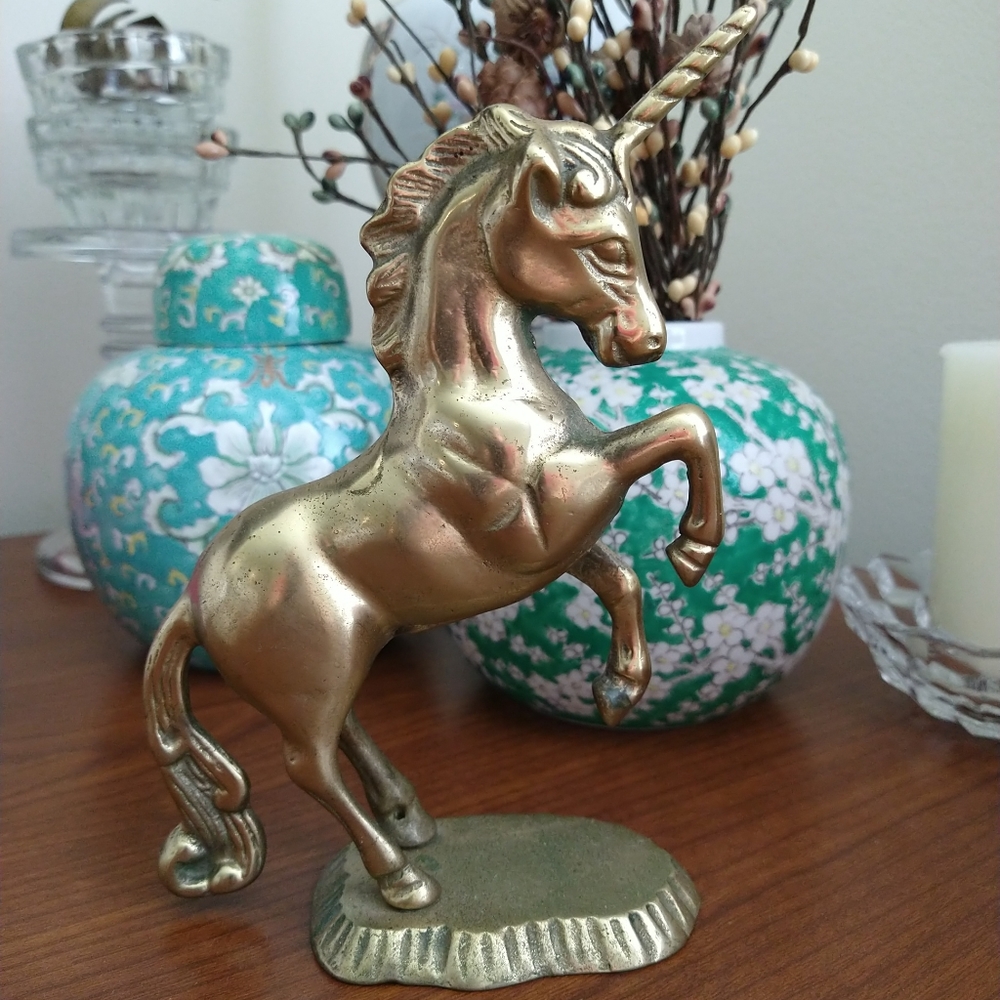 Vintage Brass Unicorn Figurine appx 7in. Tall